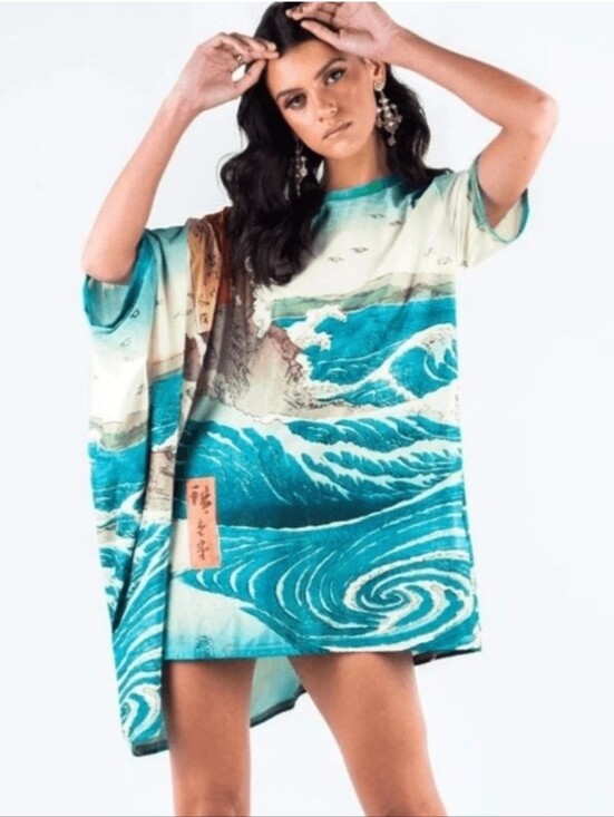 Blackmilk Tops - Blackmilk Japanese Naruto Whirlpool Ocean Print Super Drape Oversized Top